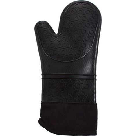 Professional Oven Gloves, Silicone Kitchen Gloves, 1 Pair Heat Resistant Gloves, Extended Gloves for Pizza and Cooking (Black) (1/5)