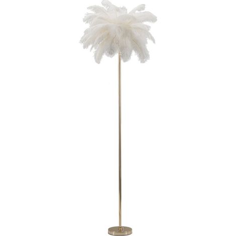 Lampadaire Imitation Plume "Palm" 160cm Or & Blanc (1/5)