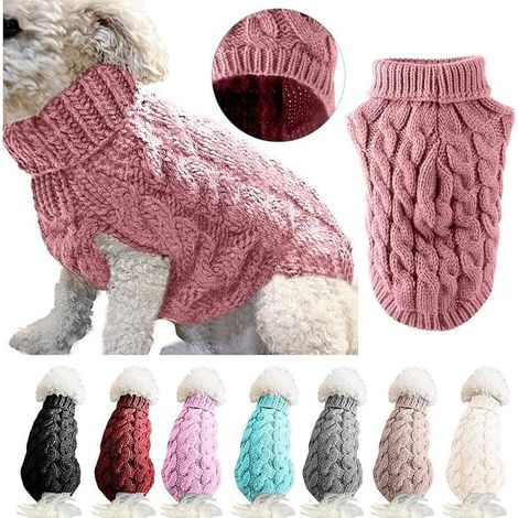 Pet Dog Turtleneck Knit Sweater Winter Coat Extra Thickened Knit Crochet Coat Clothes for Small Medium Large Dog Puppy Cat (S, Pink) (1/3)