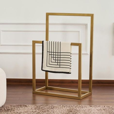 Porte-serviettes sur pied - 2 barres dorées, style design SFAX (1/3)
