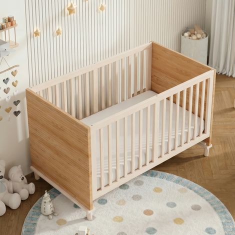 Cama infantil de 70x140 cm con 5 posiciones de altura, estructura estable con patas reforzadas, madera maciza y MDF natural (1/5)