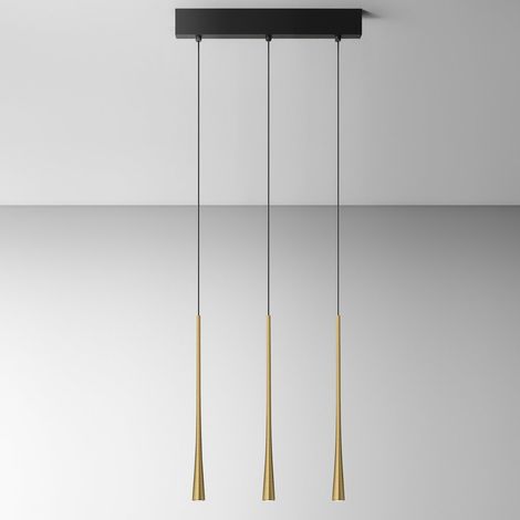 Dafne S/3P Lampada a Sospensione Multipla Lineare 3 Luci LED 16,5W 3000K CRI90 - Oro con Rosone Nero - Gealuce (1/3)