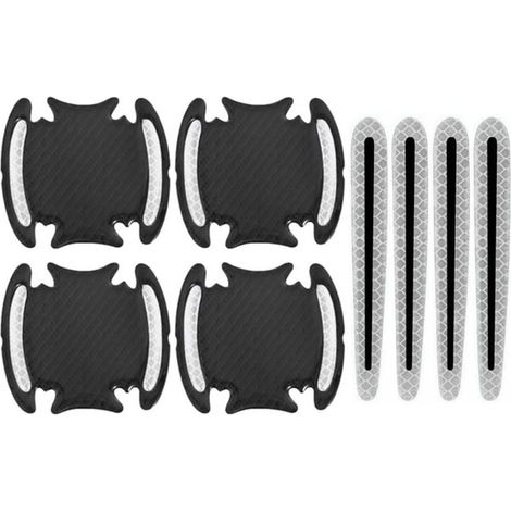 CSPARKV 8 Pièces Autocollants Réfléchissants de Poignée de Porte de Voiture Blanc Anti-Rayures Poignée Protection Film Porte Tasse Bol Tampon Sécurité Bandes