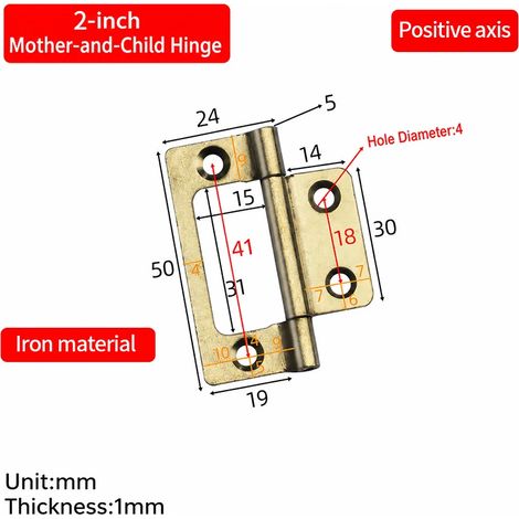 Charnière de porte mère-enfant simple en acier inoxydable (2 pouces, couleur or), 1 pièce, sans découpe, à pivot silencieux, pour engins de chantier, meubles et armoires. (1/5)