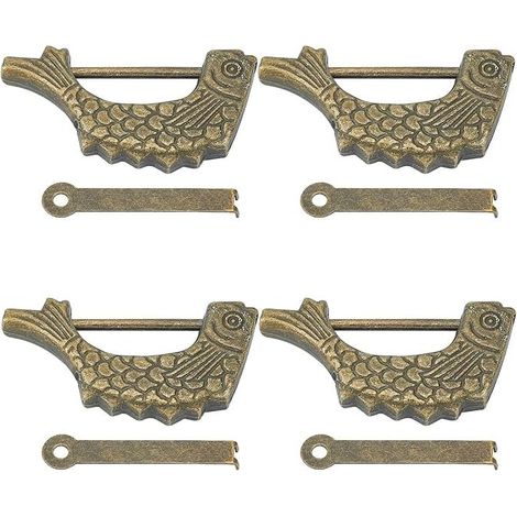 juegos de candados de combinación retro con forma de pez, de aleación, 60x31x8,5 mm, candados vintage con forma de pez con llave para cajones, puertas, armarios y cajas. (1/5)