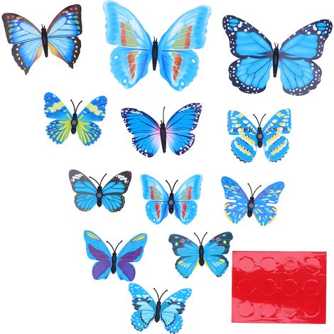 12 Autocollants Papillons 3D pour Décoration Murale Salon Bleu (1/5)