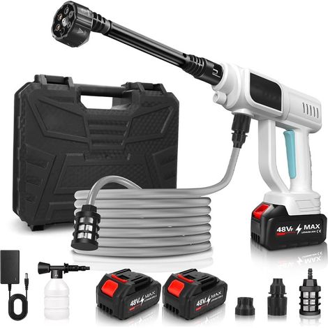 Nettoyeur Haute Pression sans Fil, Nettoyeur Haute Pression Batterie, 6-en-1 Multi-Usage Buse et 180° Buse Pivotante pour Lavage de Voitures,FenêTres,Pelouse,Piscine