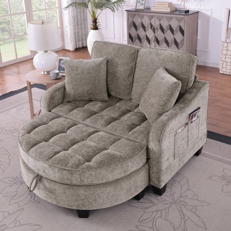 Sofá cama convertible 129,5x108,5x93 cm de tela marrón con almacenaje FloraGrace (1/5)