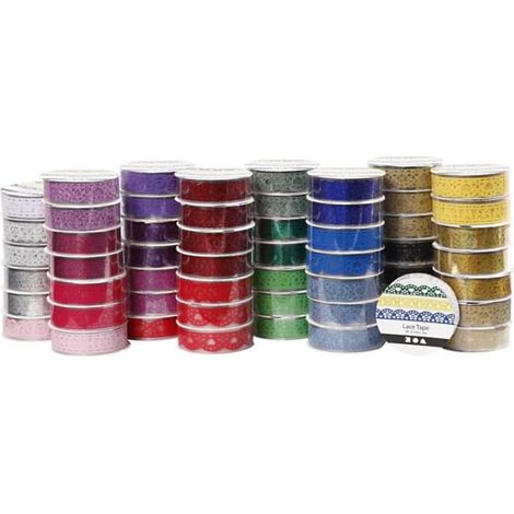 Ruban Adhésif Dentelle, L: 15 Mm, Couleurs Assorties, 56X3M