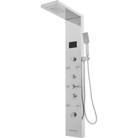 6-in-1 LED-Duschpaneel – Duschsäule aus Edelstahl 304 mit LED-Temperaturanzeige, Wasserfall- und Regendusche sowie Handbrause – Für Badezimmer in Privathaushalten und Hotels