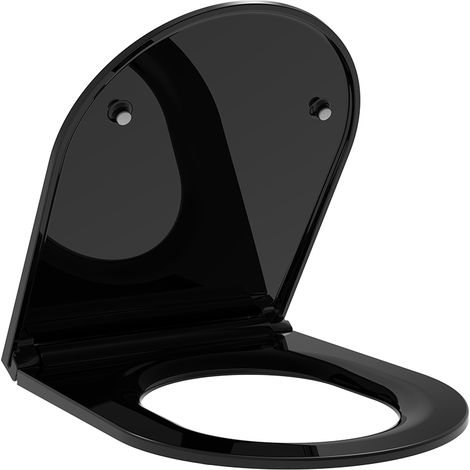 Homseat Abattant WC en duroplaste forme D avec fonction de fermeture douceNoir (1/4)
