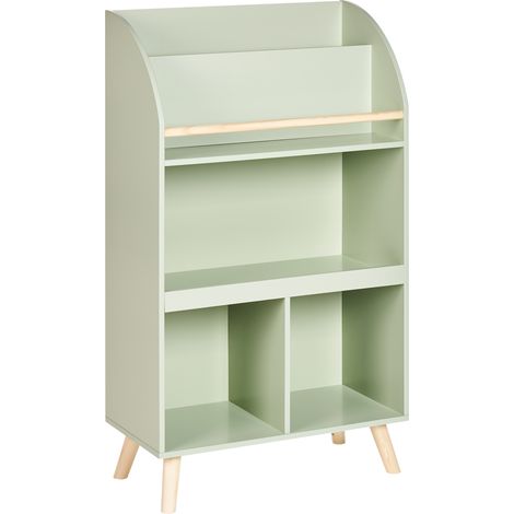 Estantería de 3 baldas para habitación infantil de madera de pino MDF patas de madera verde claro Liloet