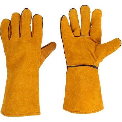 Hitzebeständige und feuerfeste Schweißerhandschuhe aus Leder, 35 cm, Hitzeschutz für Kamine, Grills und Schweißarbeiten (Gelb) (1/5)