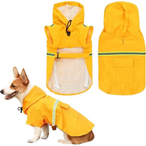 Wasserdichte Hunderegenjacke mit reflektierenden Streifen, atmungsaktiver Hunderegenmantel mit verstellbarer Kapuze, ultraleichter Regenponcho für große und mittelgroße Hunde (S) (1/5)