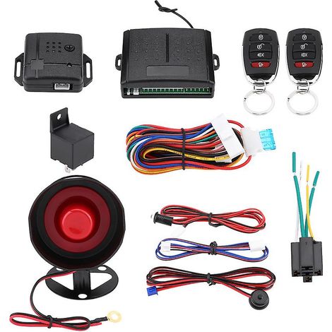 Sistema de alarma universal para coche con entrada sin llave, 2 mandos a distancia, sirena de seguridad y dispositivo antirrobo para vehículos. (1/5)