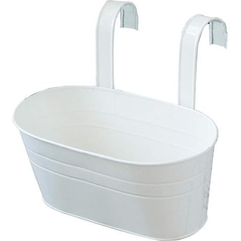 Métal Pots de Fleur Suspendu, Pot de Jardin Balcon Seau en Fer Porteurs de Fleurs - avec Crochets Suspension Détachable (Blanc) (1/5)
