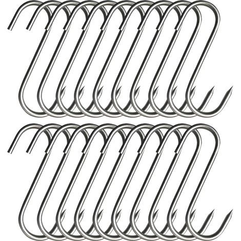 20 - Crochet à Viande - Acier Inoxydable - Suspension de Viande - Fumoir et Séchage - Pour Boucher et Cuisine - Argent - Taille S (1/5)
