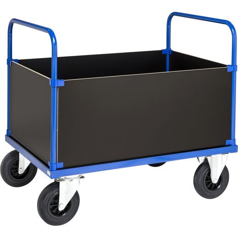 Kongamek Kastenwagen in blau 1200x800x900mm mit MDF-Platte und 4 Wänden mit Gummibereifung ohne Bremse