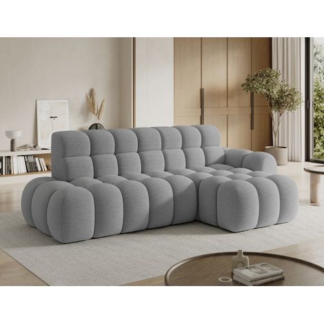 Ecksofa mit Schlaffunktion BULLA 3-Sitzer grau – Bouclé-Stoff mit elektrischer Sitzverlängerung