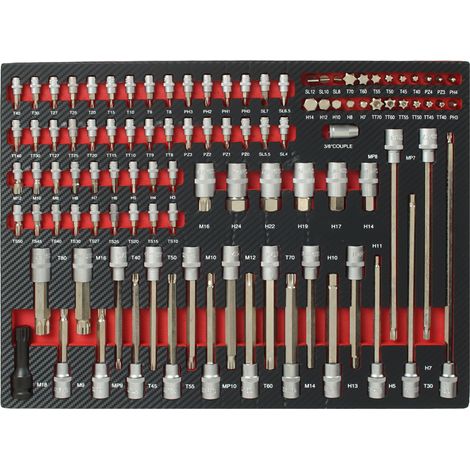 Profi Werkzeugeinlage Werkstattwagen 102 tlg. Stecknuss & Bit Satz Mechaniker Set 51x40x4 cm in rot