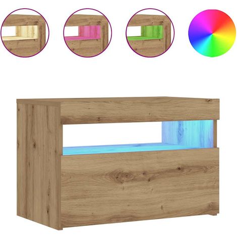 Mesilla de noche con luces LED roble artesanal 60x35x40 cm vidaXL