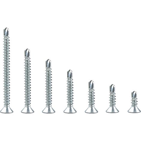 Lot de 270 vis autotaraudeuses assortiment,vis a bois M4.2 en acier galvanisé à tête plate - Jeu,vis autoforeuse pour metal,boite vis pour placo (13/16/19/25/32/38/50mm) (1/5)