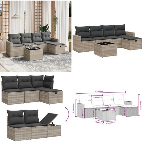 6-tlg. Garten-Sofagarnitur mit Kissen Hellgrau Poly Rattan - Gartenmöbel - Sofasatz - Rattanmöbel - Outdoormöbel - Gartentisch - Home & Living (1/5)