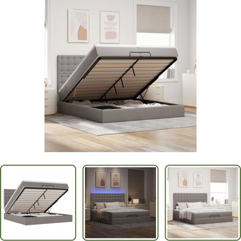 vidaXL LED-Beleuchtung -  Ottoman-Bett mit Matratzen & LEDs Taupe 200x200 cm Stoff (1/5)