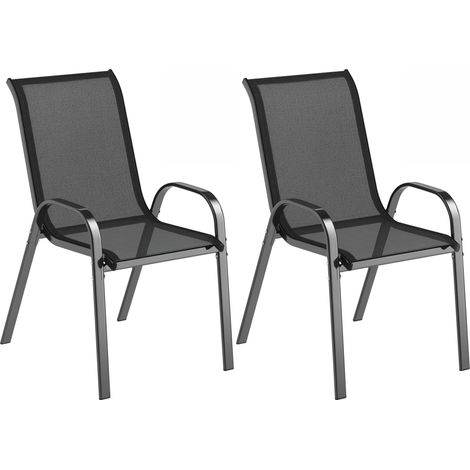 Chaises de jardin - Outsunny - lot de 2 - empilables - accoudoirs courbés - dossier haut incliné - cadre en acier - noir