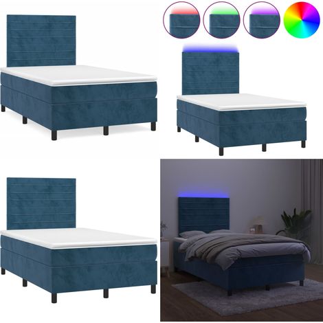 Sommier à lattes de lit avec matelas LED bleu foncé 120x190 cm - Lit Plateforme - Lit Design - Lit Capitonné - Lit Velours - Lit Avec Éclairage Led - Home & Living (1/5)