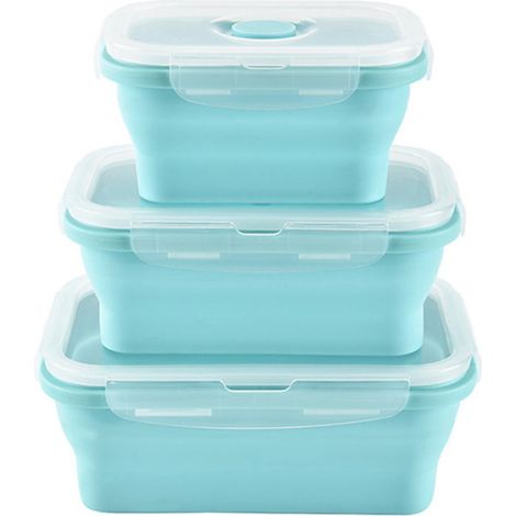 Juego de 3 recipientes de silicona con tapa, ideales para preparar comidas y llevar el almuerzo. Herméticos, ligeros, libres de BPA y aptos para lavavajillas. (1/5)