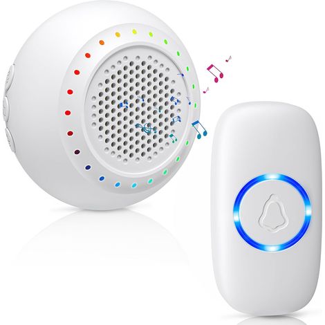Sonnette sans fil, 4 niveaux de volume, portée de 150 m, 32 mélodies, étanchéité IP55, indicateur LED clignotant, longue autonomie, blanc (1/5)
