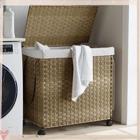 372039 Panier à linge avec roulettes 60x35x60,5 cm résine tressée (1/5)
