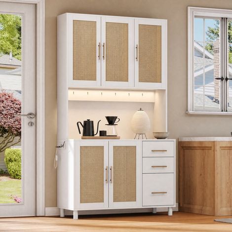 Küchenschrank 183 cm weiß aus MDF, LED, 3 Schubladen, USB-Anschlüsse HAVRYA (1/5)