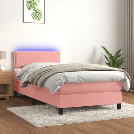 Sommier tapissier avec matelas et LED Lit adulte Contemporain Rose 100x200 cm Velours 58990 (1/5)