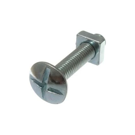 20 boulons de toiture à tête cruciforme + écrous carrés BZP plaqué zinc 8 mm M8 x 40 mm (1/2)