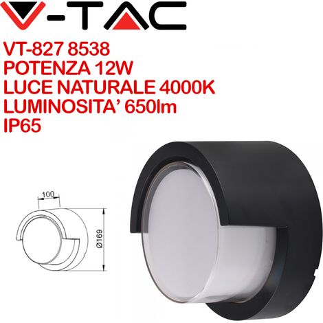 Lampada Led fissaggio a muro 12W forma rotonda colore nero V-TAC VT-827-RD (1/5)