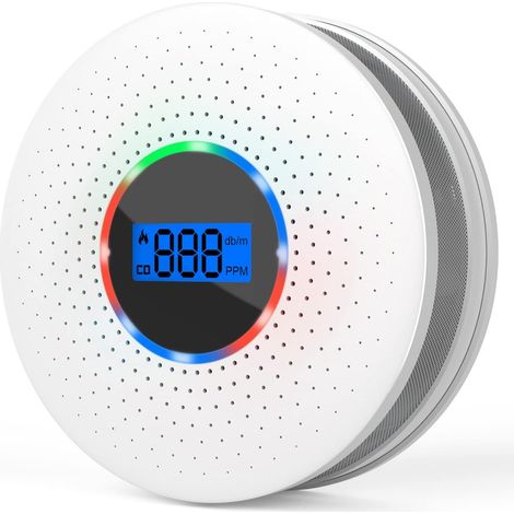 Détecteur combiné fumée et monoxyde de carbone, alarme double capteur CO et fumée avec affichage numérique, pile remplaçable, pour maison, garage, bureau. (1/5)
