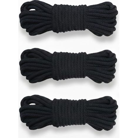 Lot de 3 cordes en coton Ø 8 mm 10 m par rouleau, corde à nœud et à nouer en coton doux torsadé, noire (1/5)