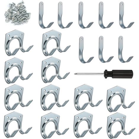 21 Pcs Crochets et Porte-Outils - Crochets doubles et simples pour Garage, Organisation avec Tournevis (1/5)