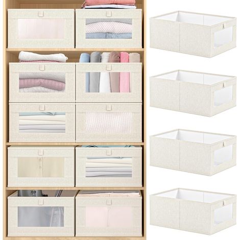 4 boîtes de rangement en lin, conteneurs d'organisateur de placard pliables pour vêtements, jeans (1/5)