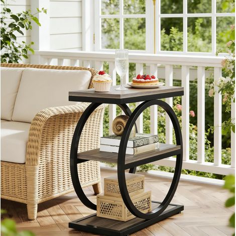 Mesa auxiliar de MDF y metal negro y gris, 3 estantes, ahorra espacio estilo industrial (1/5)
