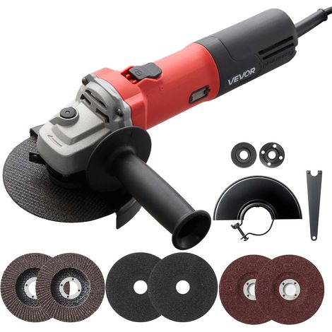 VEVOR Amoladora Angular 125 mm 1500 W 11000 RPM con 6 Niveles de Velocidad, con 2 Discos de Corte, 2 Abrasivos, 2 de Láminas, Asa Lateral y Protector Ajustable para Metal, Piedra, Azulejos y Madera (1/5)