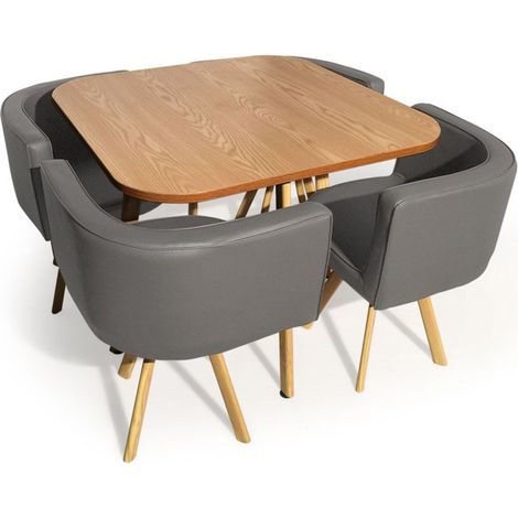 Table de Repas & 4 Chaises Design "Normi" 150cm Gris & Chêne
