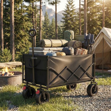 Songmics – Chariot de jardin pliable 200L – Charge 180 kg – Roues amovibles pour terrains accidentés – Rangement facile
