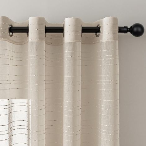 Rideaux et Draperies Intérieurs Beige, Semi-Transparent à Oeillets Voilages 140x225cm, Rideaux à Rayures Horizontales, Légers et Respirants,Décorations de Salon Moderne Chambre Cuisine Balcon (1/5)