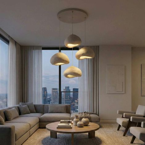 Suspension beige design organique 4 lampes 95 cm NOXIS (1/5)