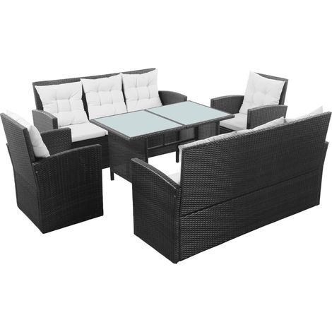 5-tlg. Garten-Lounge-Set mit Auflagen Poly Rattan Schwarz
