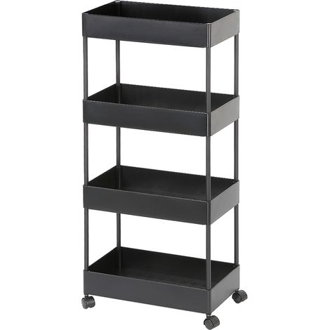 Carrello su ruote, armadio mobile multifunzione a 4 ripiani, nero