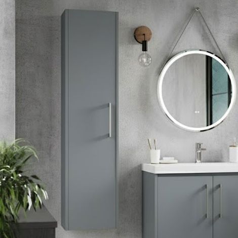 Hudson Reed Juno Wall Hung Tall Storage Unit 350mm Wide - Coastal Grey (1/4)